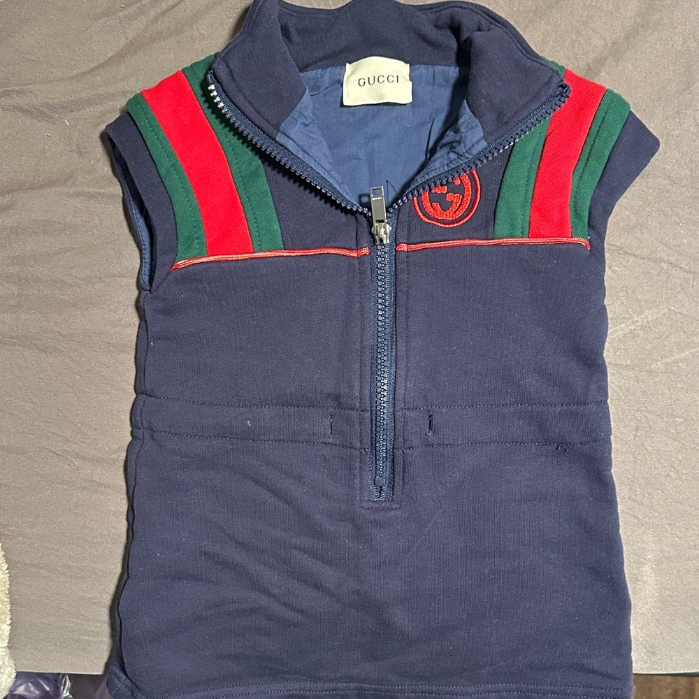 Gucci Kids Navy Vest with Red and Green Accents